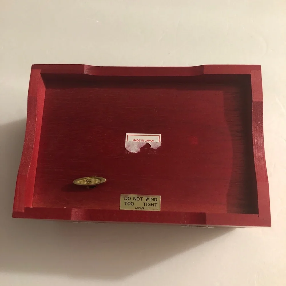 Vintage Red Wooden Jewelry Music Box with Mirror